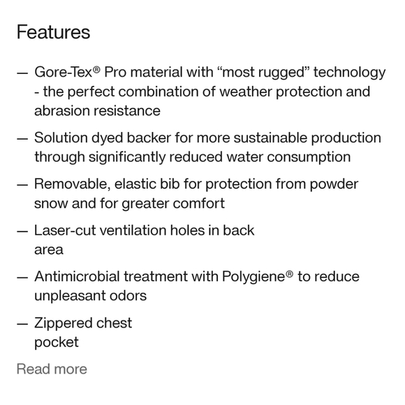 Mammut La Liste Pro HS Bib Ski Pants, Size 38 - Picture 13 of 16